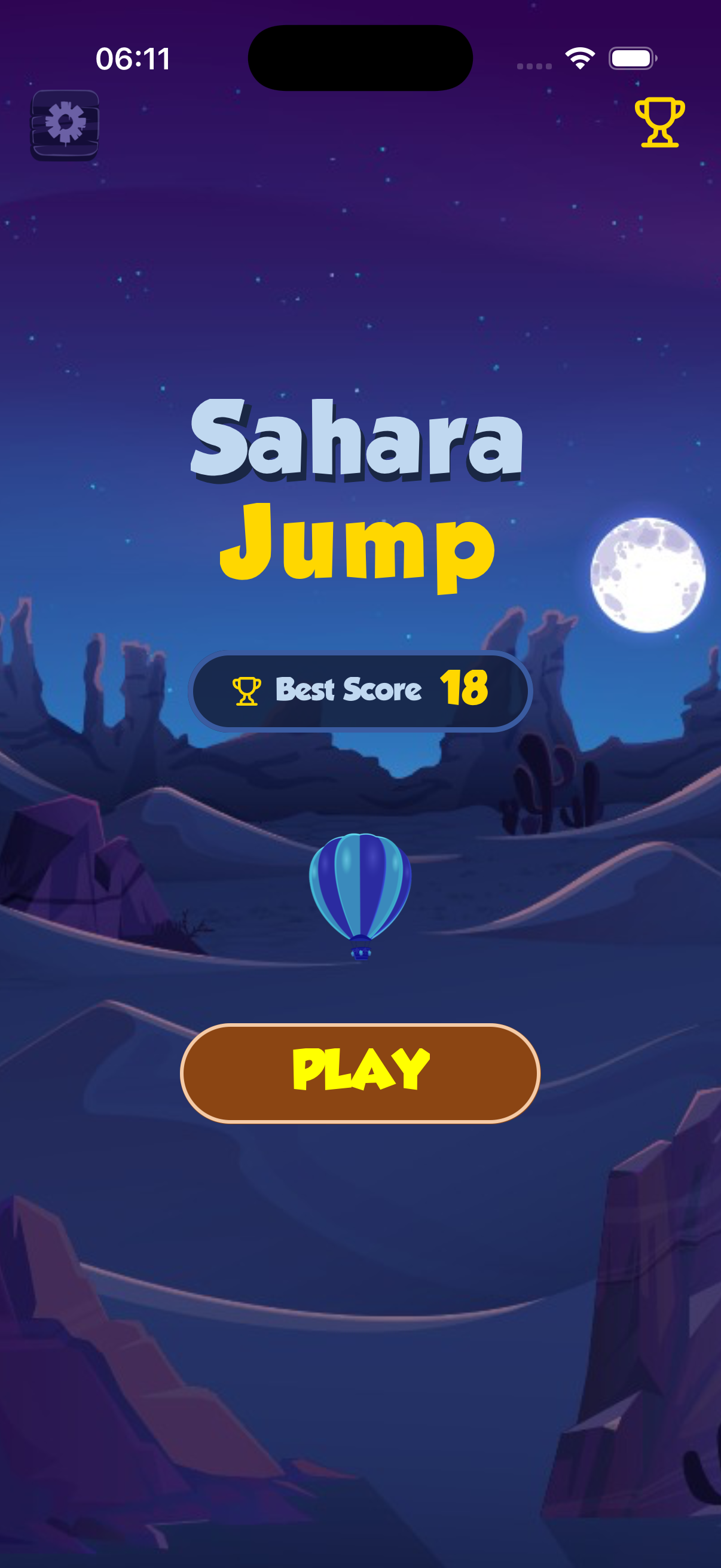 Sahara Jump gameplay - night mode with dark desert atmosphere